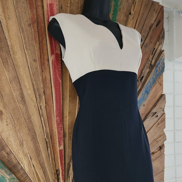 LANVIN 2 TONE VISCOSE TAILORED DRESS SZ 36 MADE IN FRANCE - Picture 2 of 8